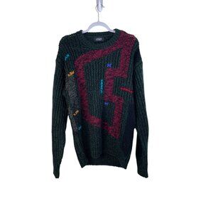 Vintage Street Scene  Sweater With Geometric Pattern Knit Sweater